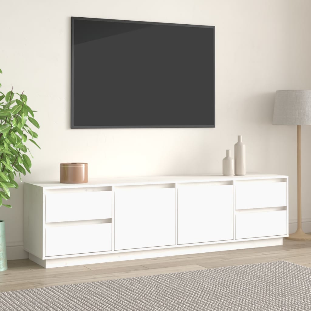 Meuble TV blanc 176x37x47,5 cm en bois de pin massif