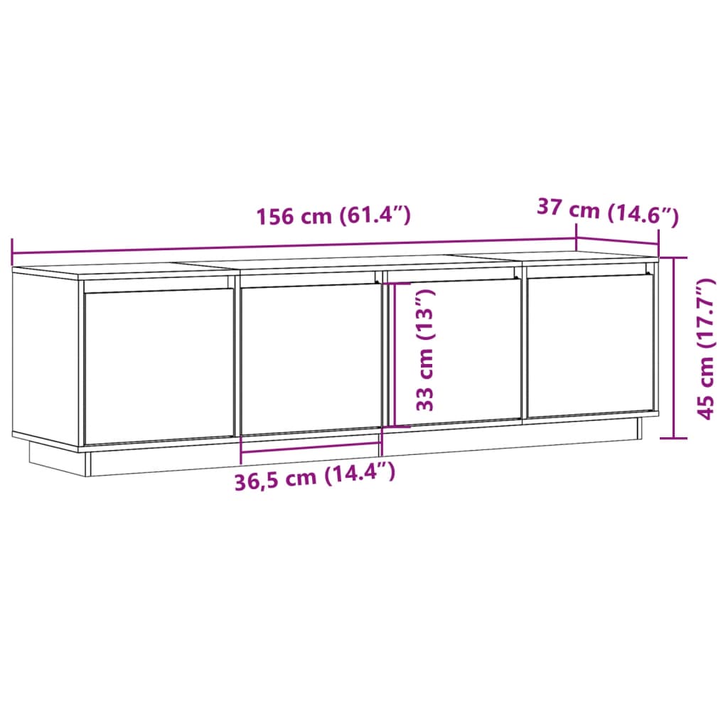 Meuble TV 156x37x45 cm en bois de pin massif