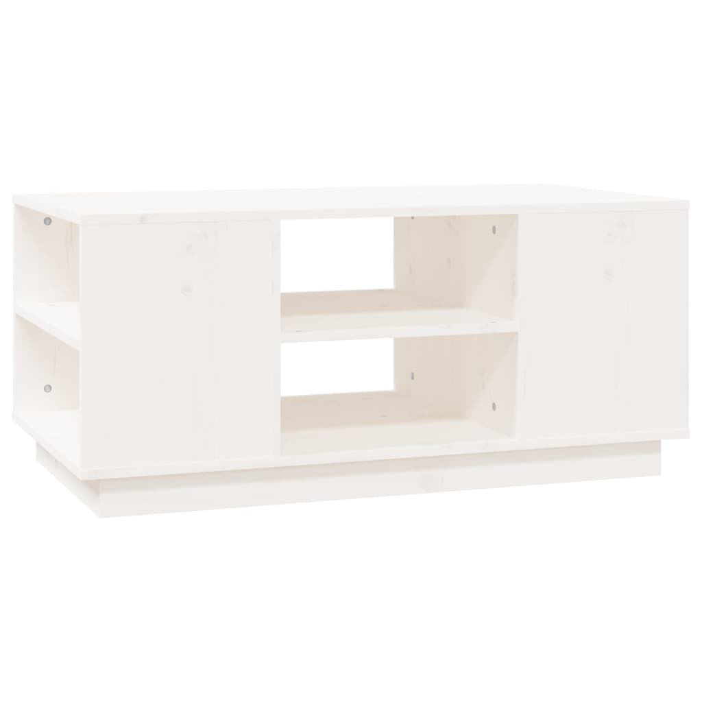 Table basse blanche 90x49x40,5 cm en bois de pin massif
