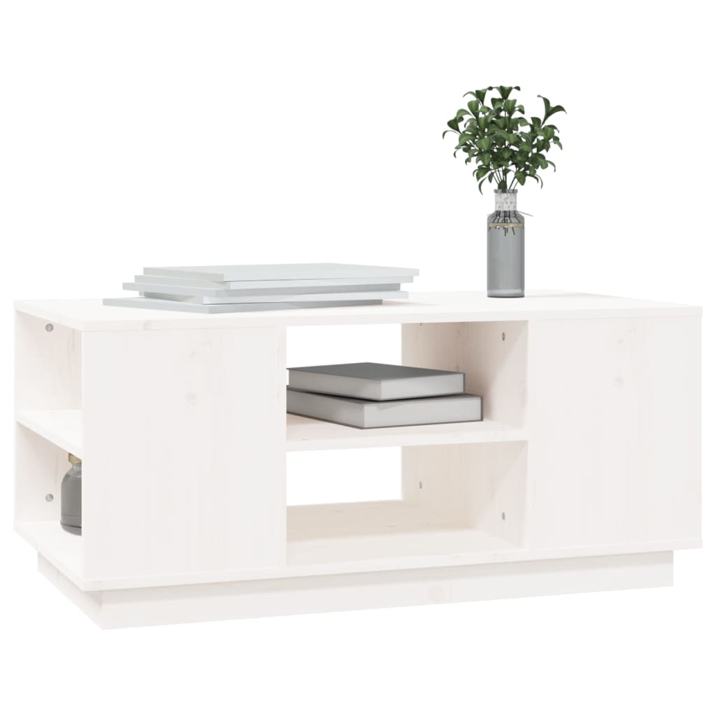 Table basse blanche 90x49x40,5 cm en bois de pin massif