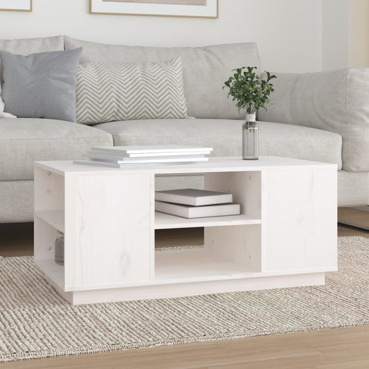 Table basse blanche 90x49x40,5 cm en bois de pin massif