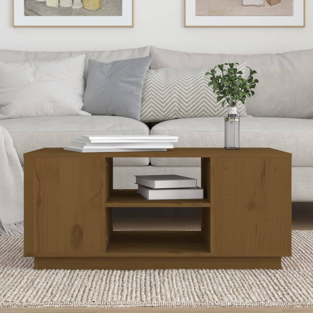 Table basse marron miel 90x49x40,5 cm en bois de pin massif