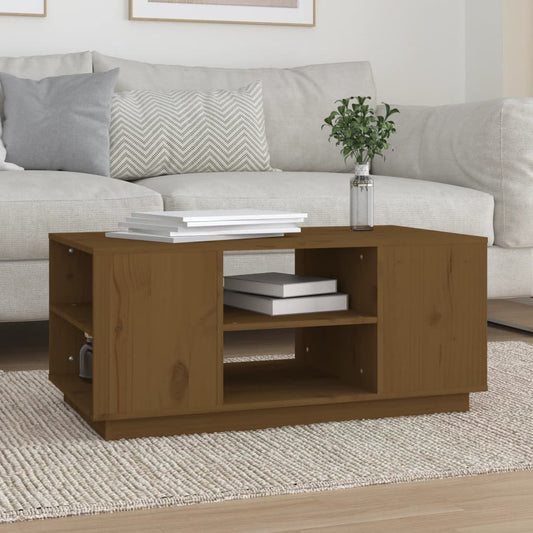 Table basse marron miel 90x49x40,5 cm en bois de pin massif