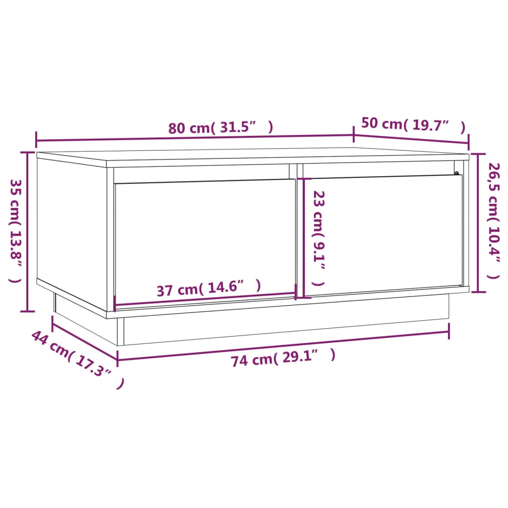 Couchtisch Weiß 80x50x35 cm Massivholz Kiefer