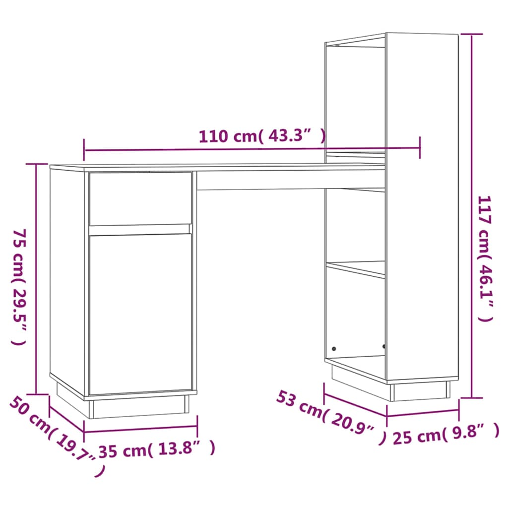 Bureau 110x53x117 cm en bois de pin massif