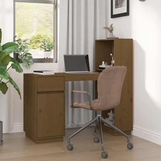 Bureau en pin massif marron miel 110x53x117 cm