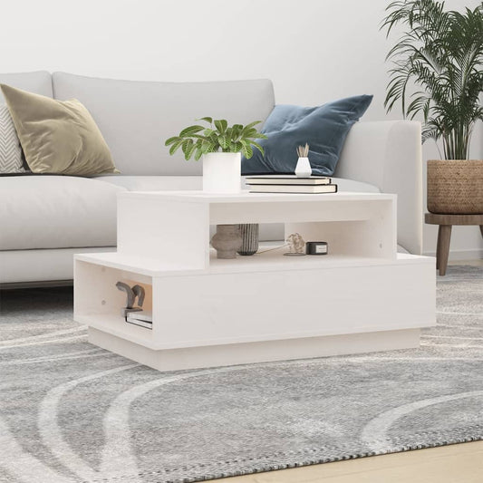 Table basse blanche 80x55x40,5 cm en pin massif
