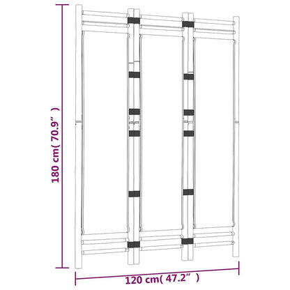 3-tlg. Paravent Faltbar 120 cm Bambus und Canvas