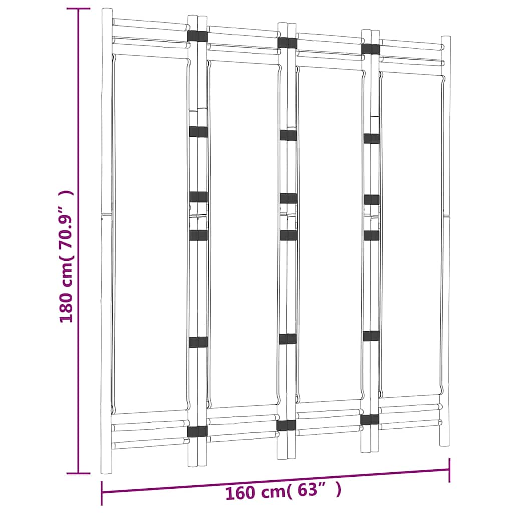 4-tlg. Paravent Faltbar 160 cm Bambus und Canvas
