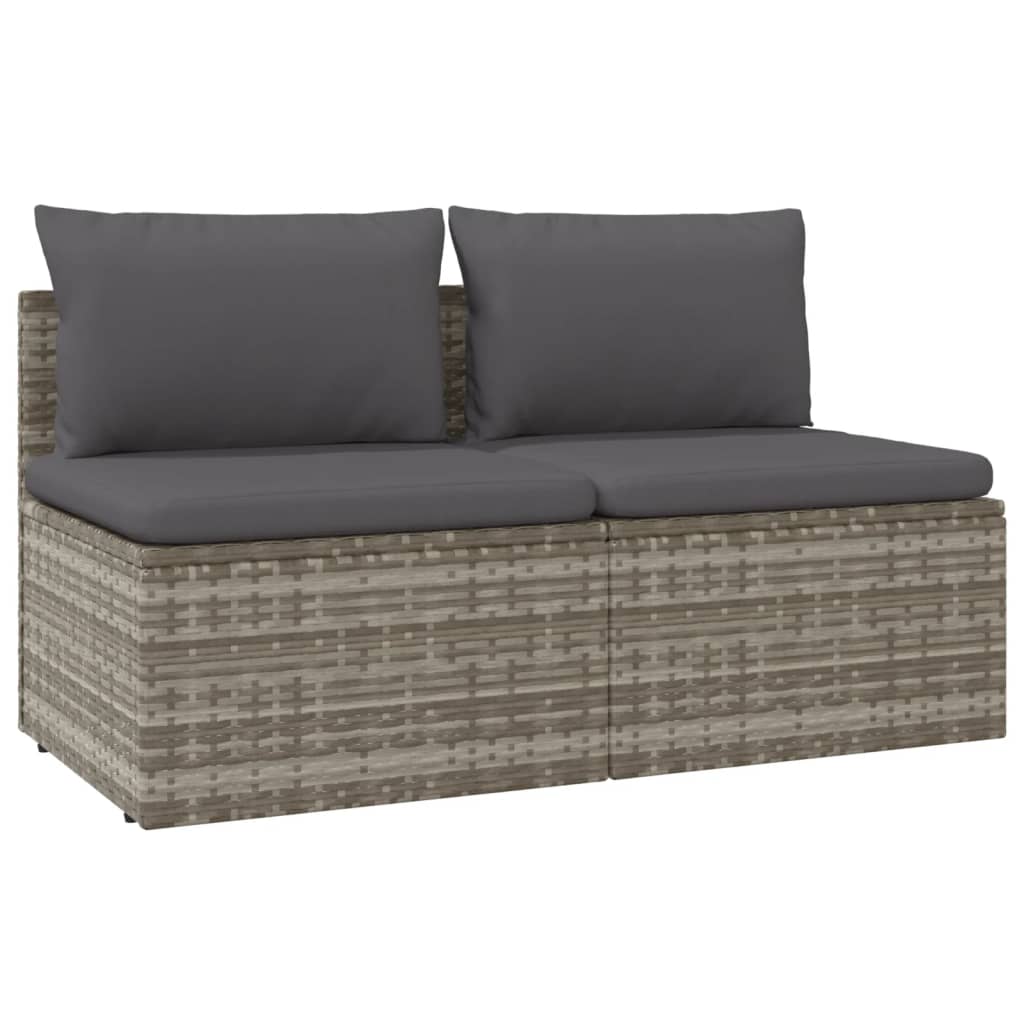 Gartensofa 2-Sitzer mit Kissen Grau Poly Rattan