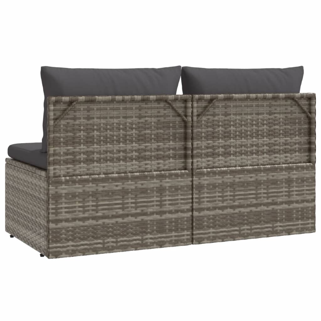 Gartensofa 2-Sitzer mit Kissen Grau Poly Rattan