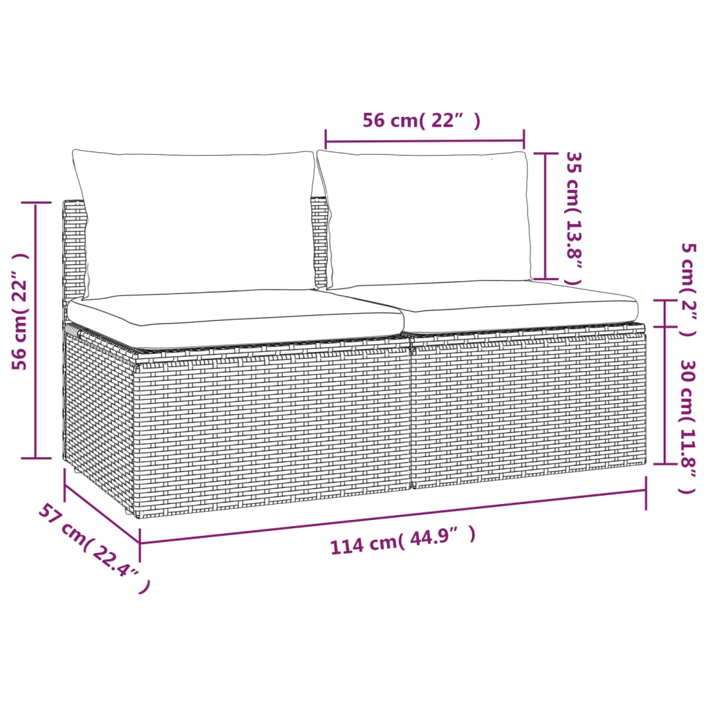 Gartensofa 2-Sitzer mit Kissen Grau Poly Rattan