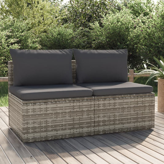 Gartensofa 2-Sitzer mit Kissen Grau Poly Rattan