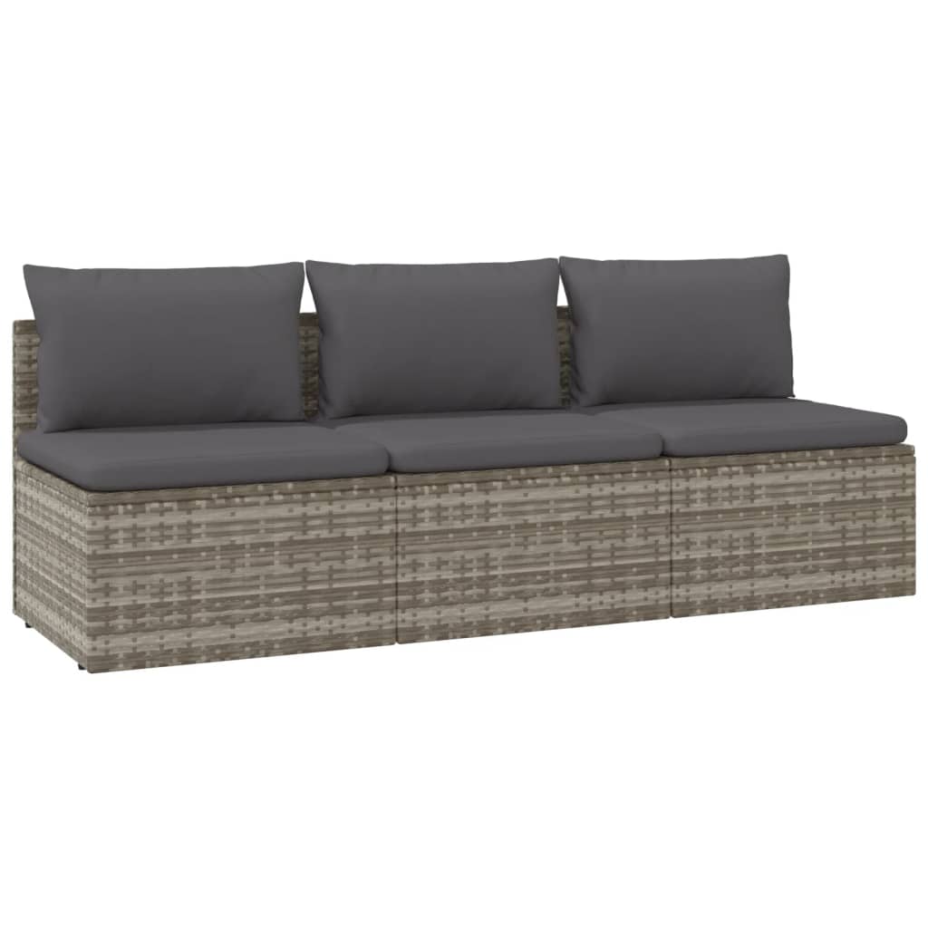 Gartensofa 3-Sitzer mit Kissen Grau Poly Rattan