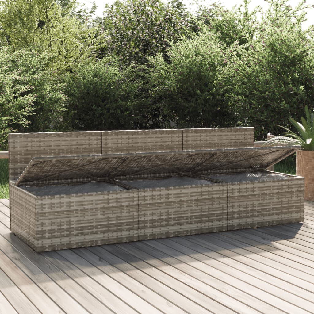 Gartensofa 3-Sitzer mit Kissen Grau Poly Rattan