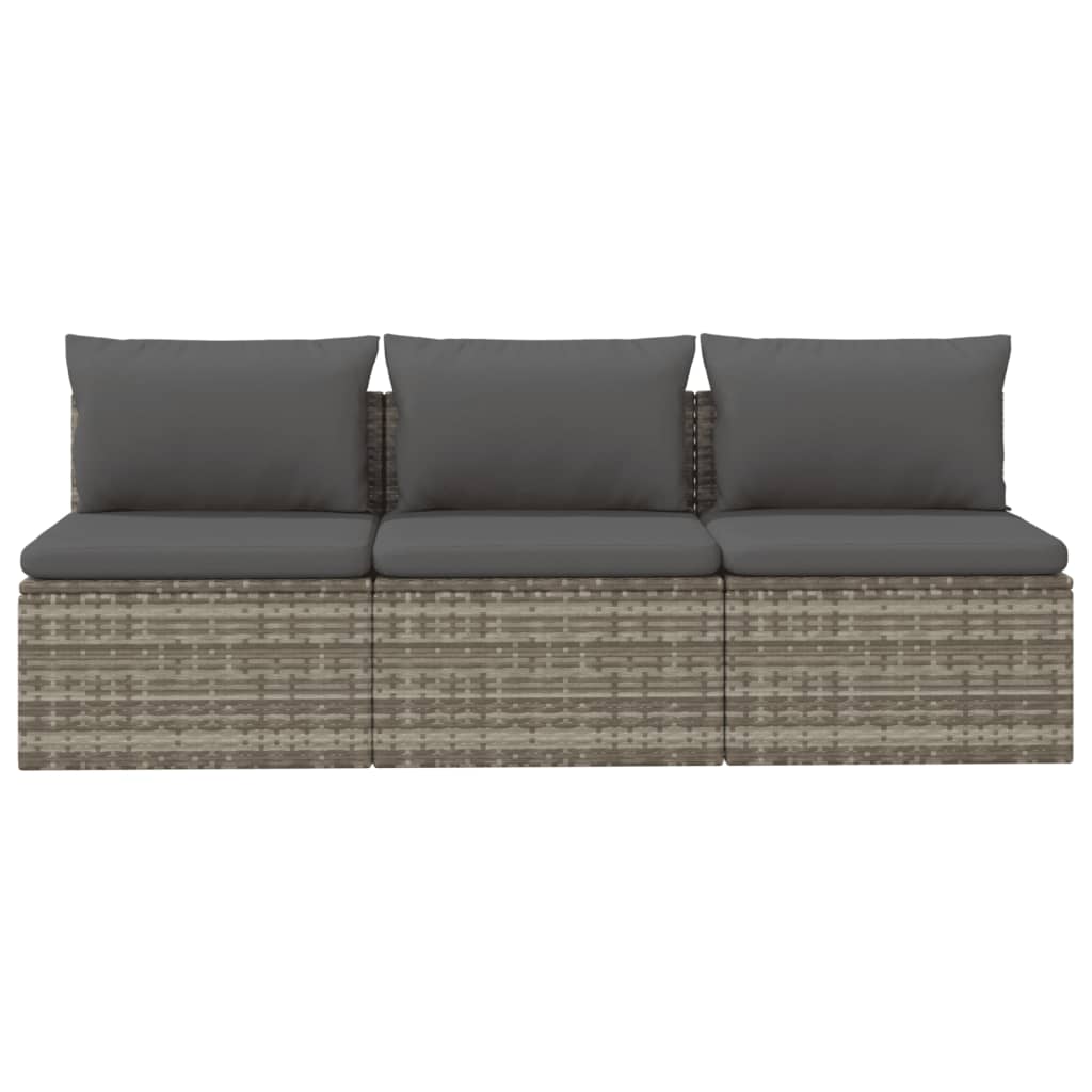 Gartensofa 3-Sitzer mit Kissen Grau Poly Rattan