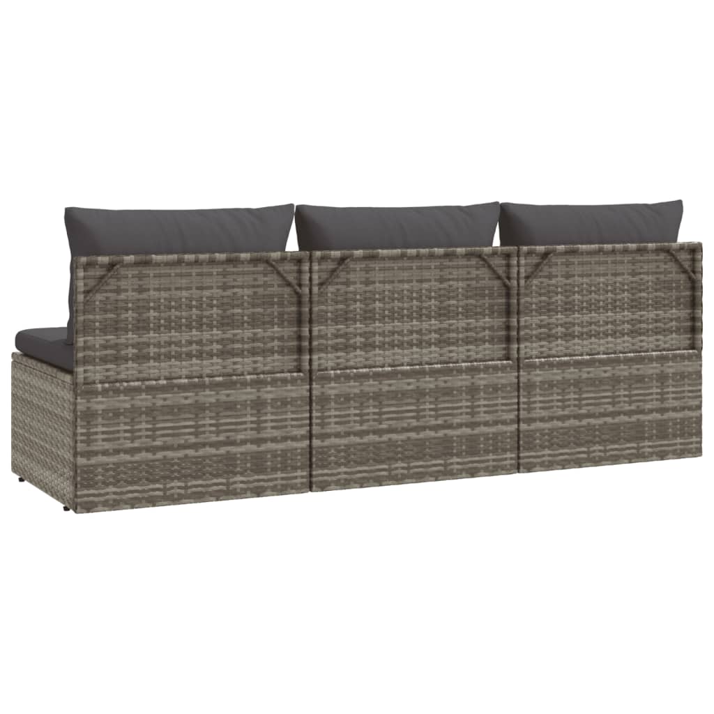 Gartensofa 3-Sitzer mit Kissen Grau Poly Rattan