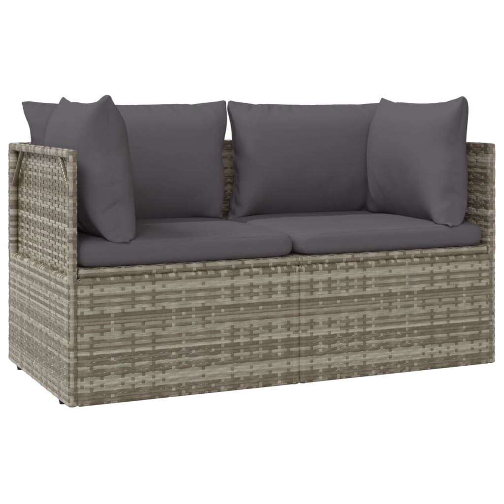 Gartensofa 2-Sitzer mit Kissen Grau Poly Rattan