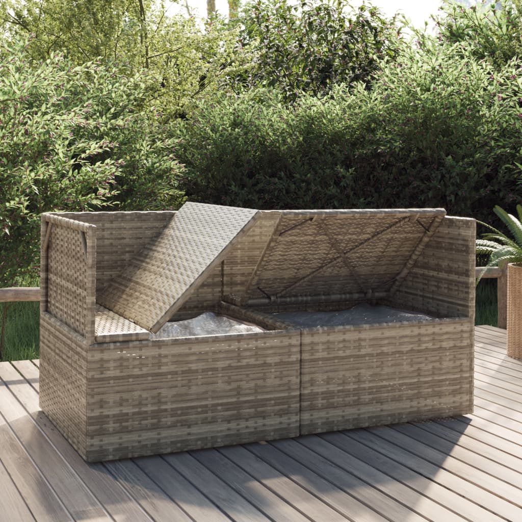 Gartensofa 2-Sitzer mit Kissen Grau Poly Rattan