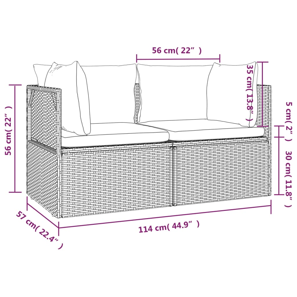 Gartensofa 2-Sitzer mit Kissen Grau Poly Rattan