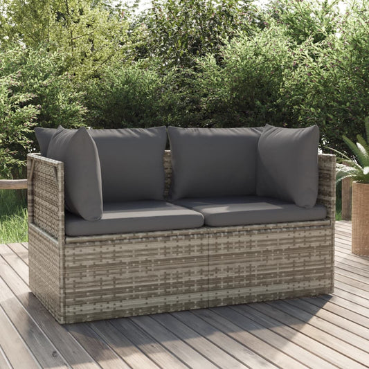 Gartensofa 2-Sitzer mit Kissen Grau Poly Rattan