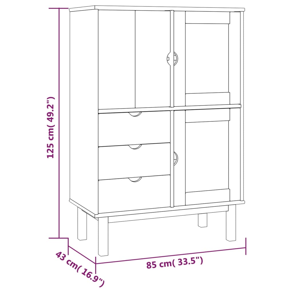 Highboard OTTA 85x43x125 cm Massivholz Kiefer