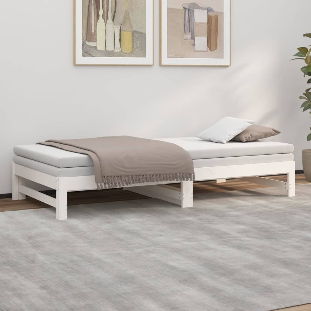 Lit de repos extensible blanc 2x(100x200) cm en bois de pin massif