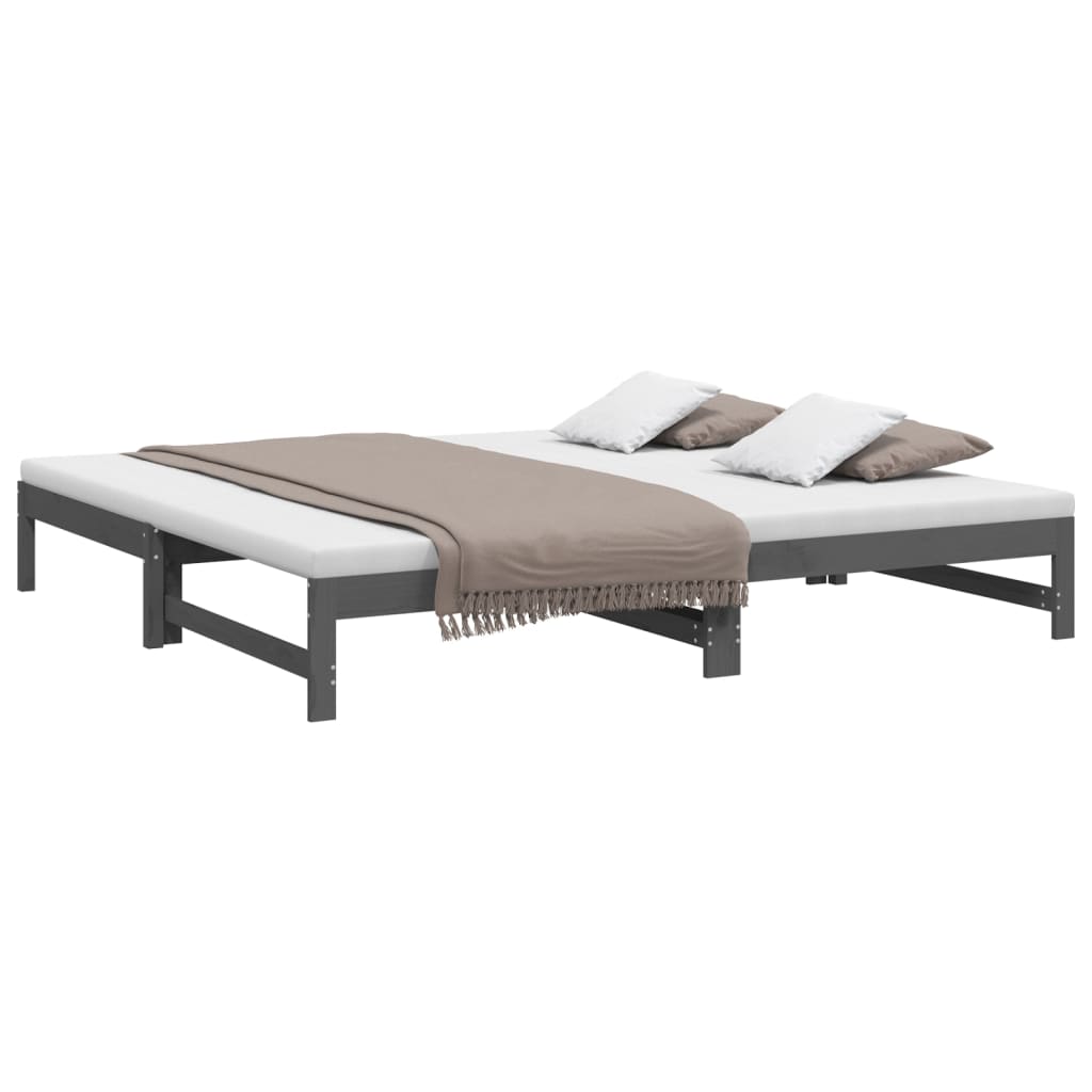 Lit de repos extensible gris 2x(100x200) cm en bois de pin massif