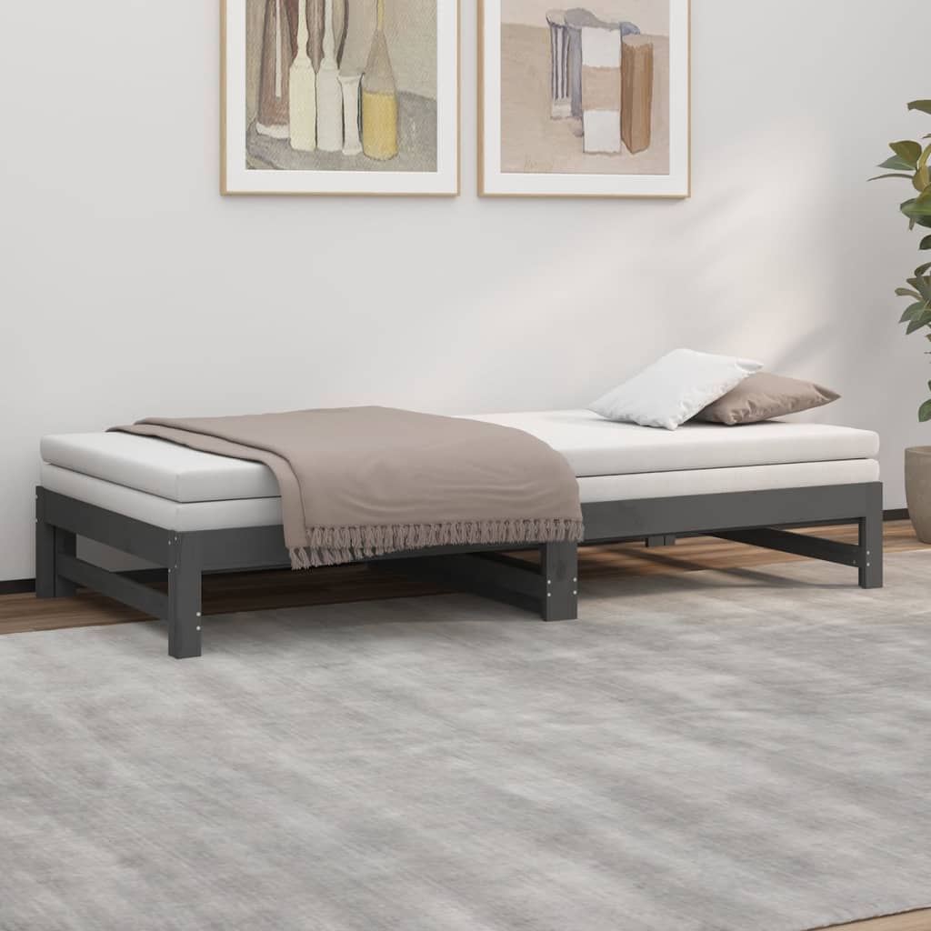 Lit de repos extensible gris 2x(100x200) cm en bois de pin massif