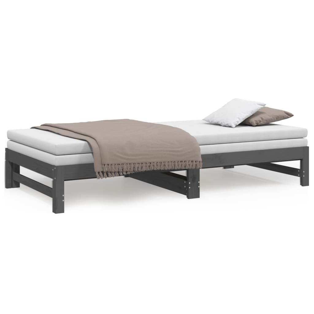 Lit de repos extensible gris 2x(100x200) cm en bois de pin massif