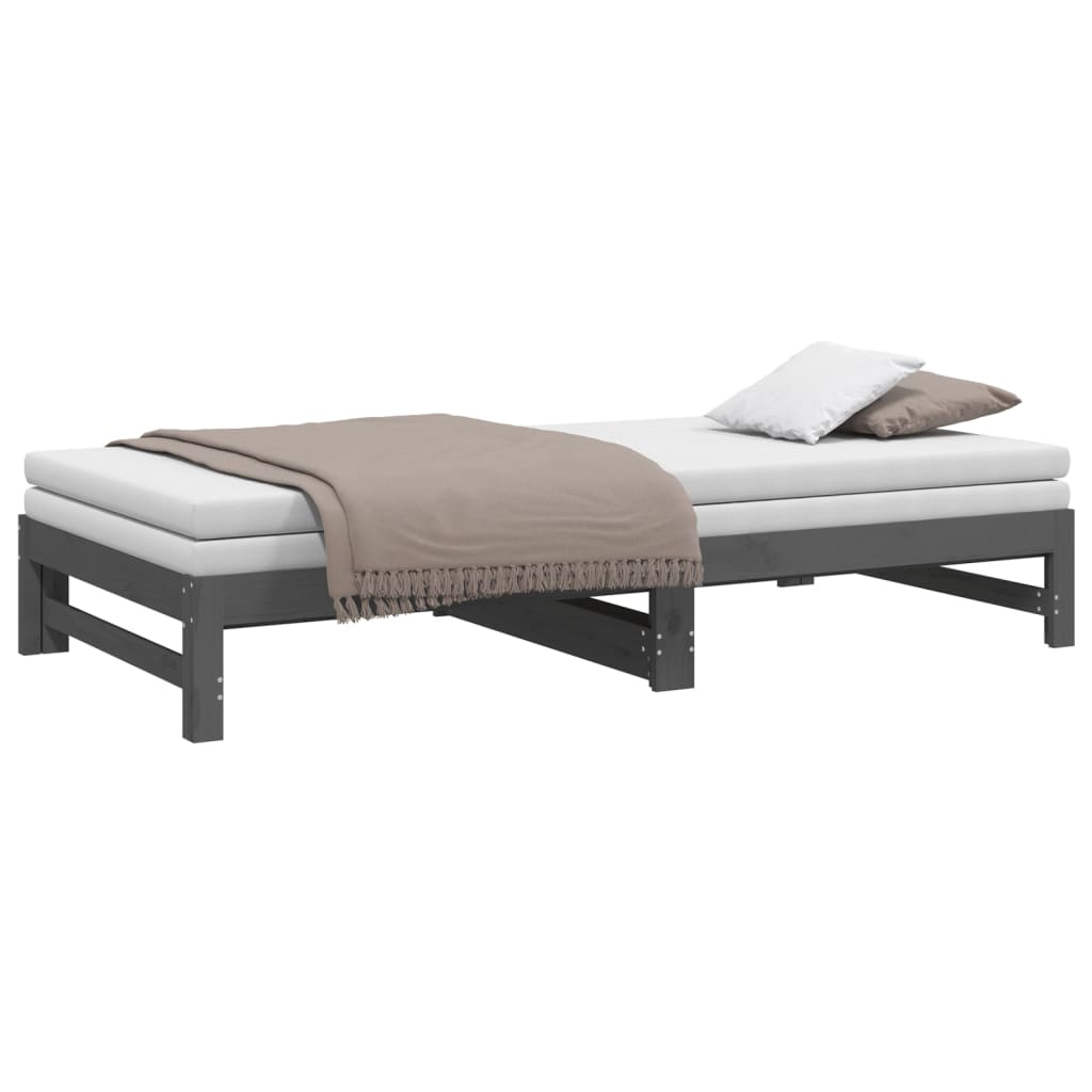 Lit de repos extensible gris 2x(100x200) cm en bois de pin massif