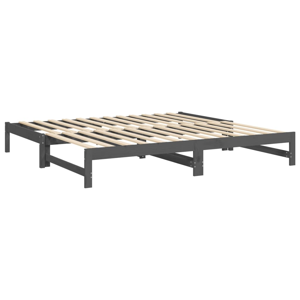 Lit de repos extensible gris 2x(100x200) cm en bois de pin massif