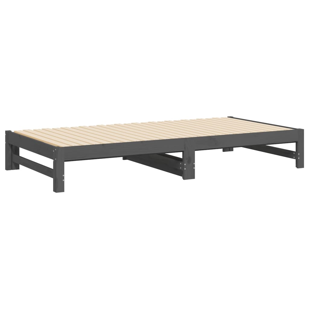 Lit de repos extensible gris 2x(100x200) cm en bois de pin massif