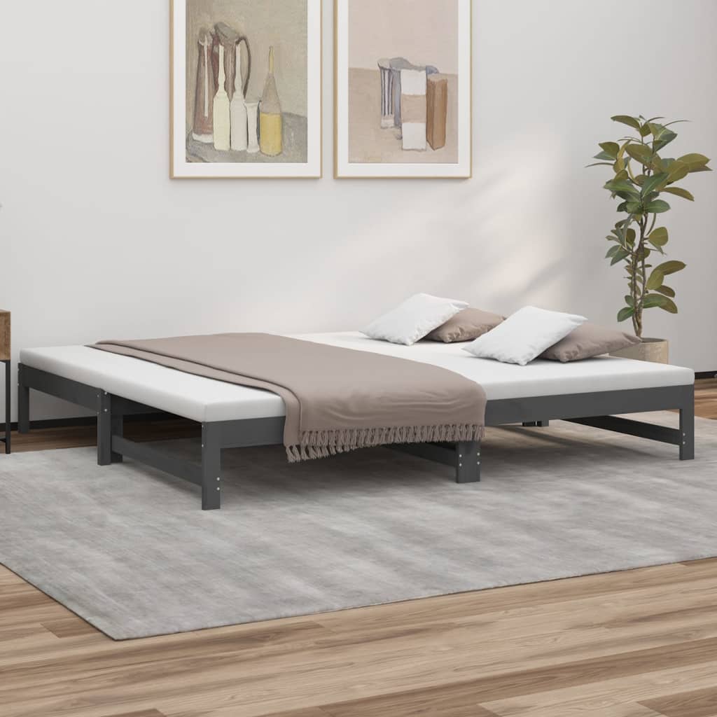 Lit de repos extensible gris 2x(100x200) cm en bois de pin massif