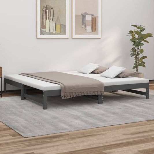 Lit de repos extensible gris 2x(100x200) cm en bois de pin massif