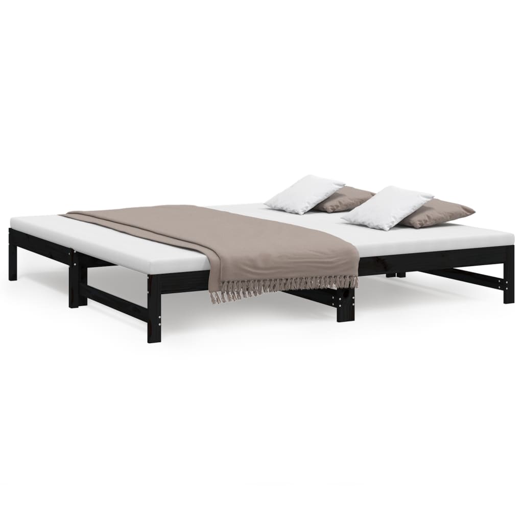 Lit de repos extensible noir 2x(100x200) cm en bois de pin massif