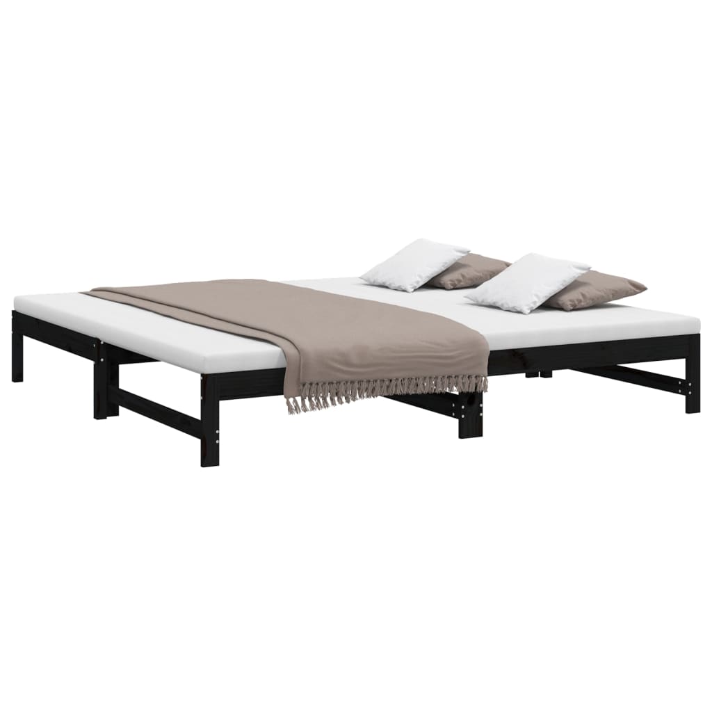 Lit de repos extensible noir 2x(100x200) cm en bois de pin massif