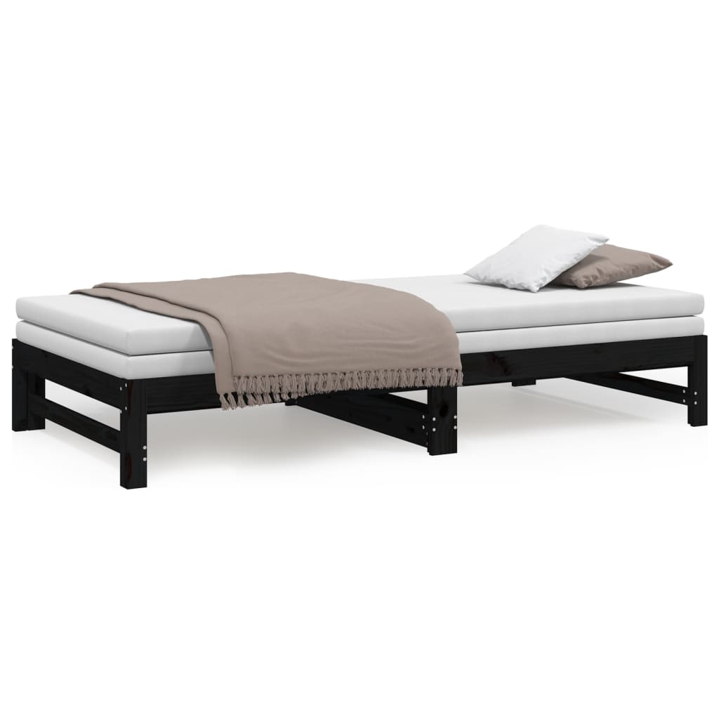 Lit de repos extensible noir 2x(100x200) cm en bois de pin massif