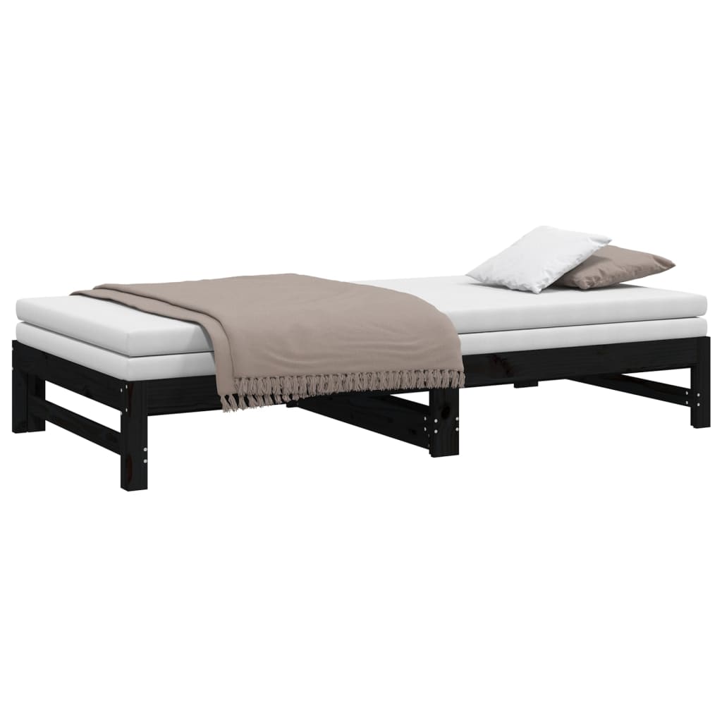 Lit de repos extensible noir 2x(100x200) cm en bois de pin massif