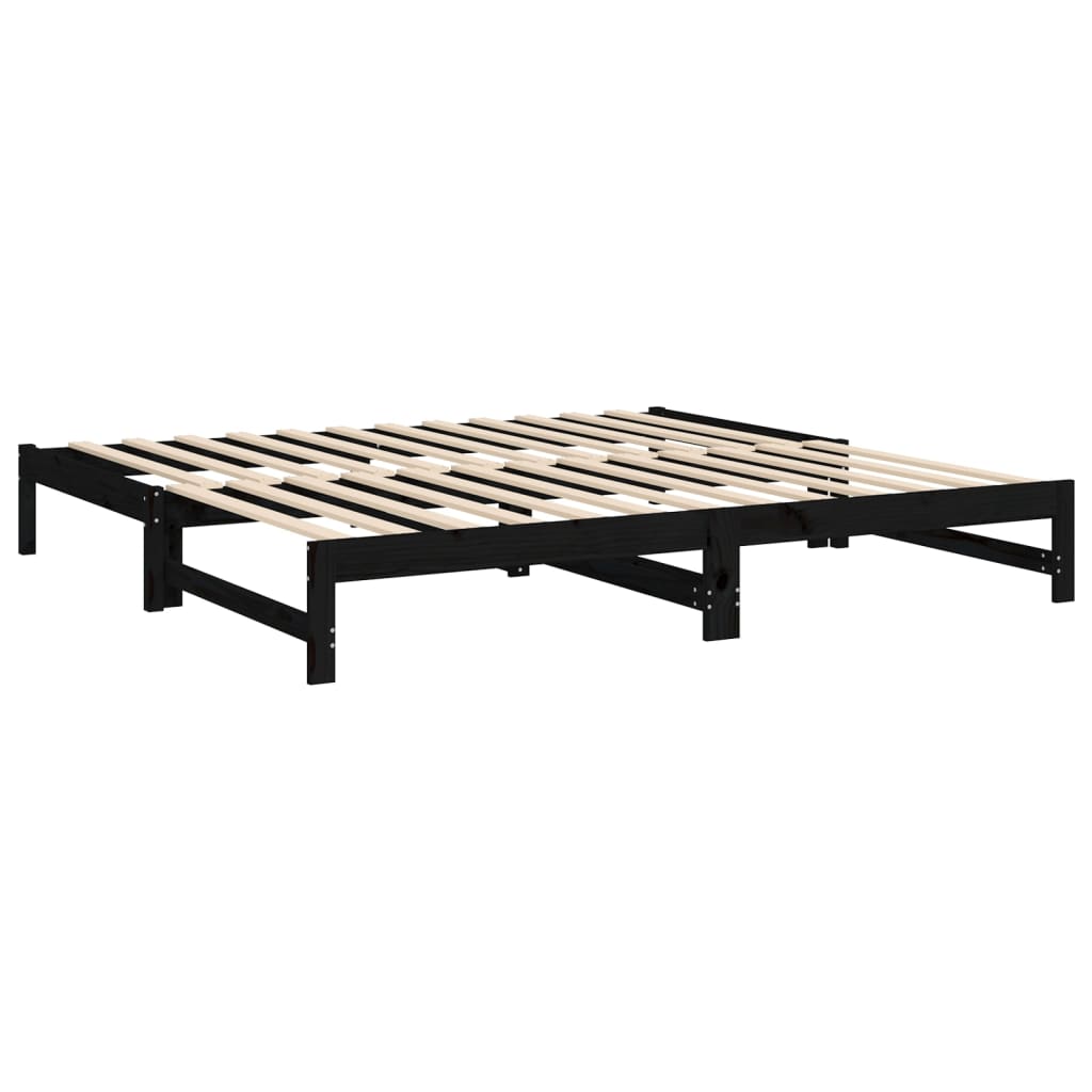 Lit de repos extensible noir 2x(100x200) cm en bois de pin massif