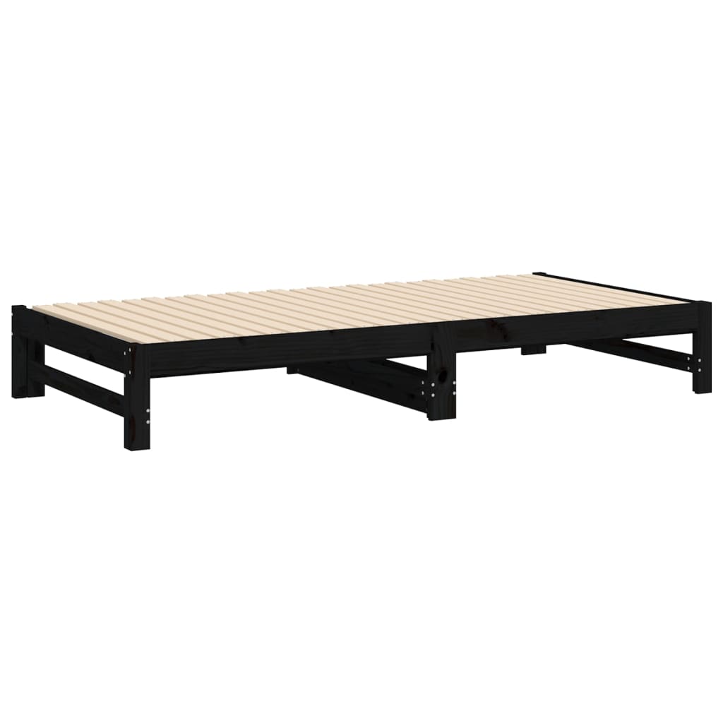 Lit de repos extensible noir 2x(100x200) cm en bois de pin massif