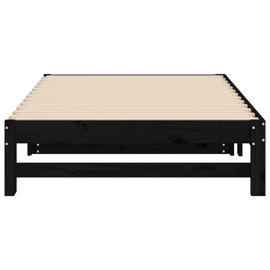 Lit de repos extensible noir 2x(100x200) cm en bois de pin massif