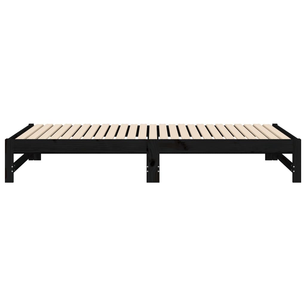 Lit de repos extensible noir 2x(100x200) cm en bois de pin massif