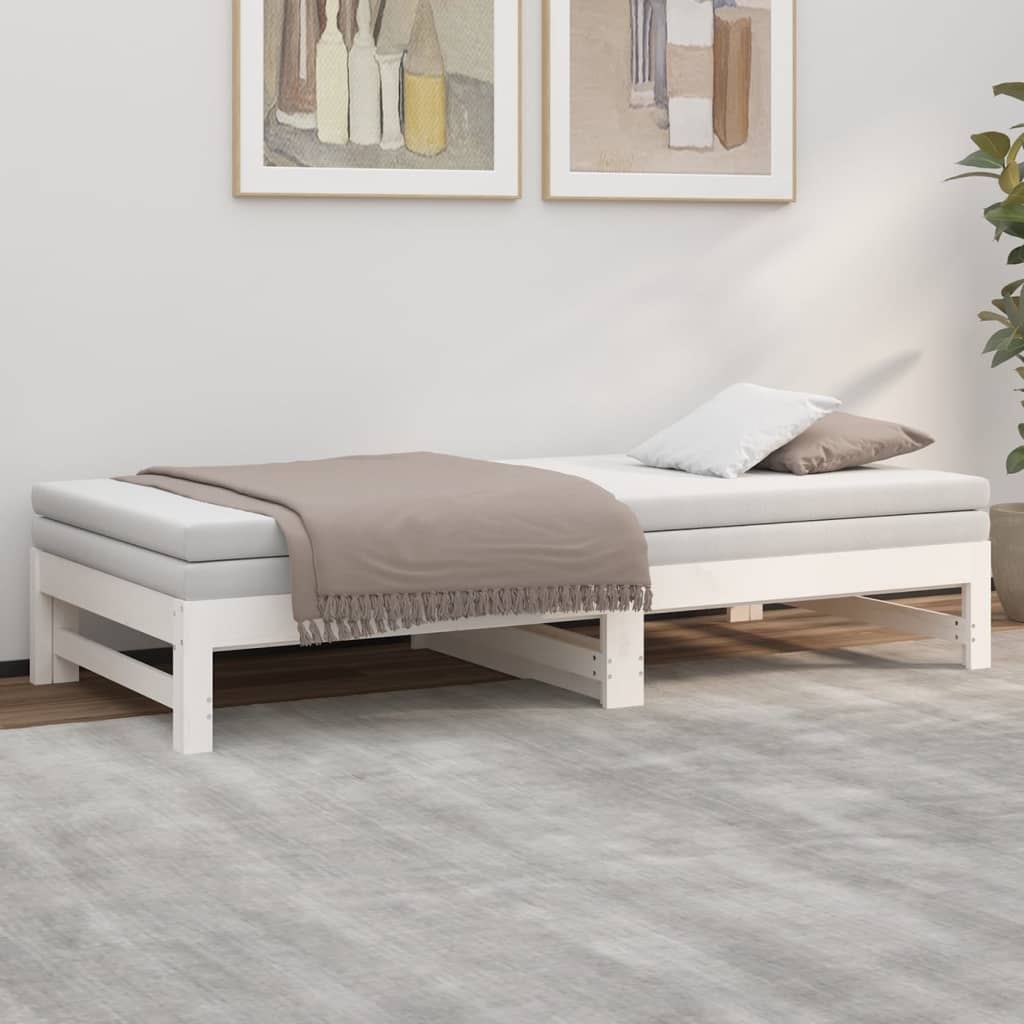 Lit de repos extensible blanc 2x(90x190) cm en bois de pin massif