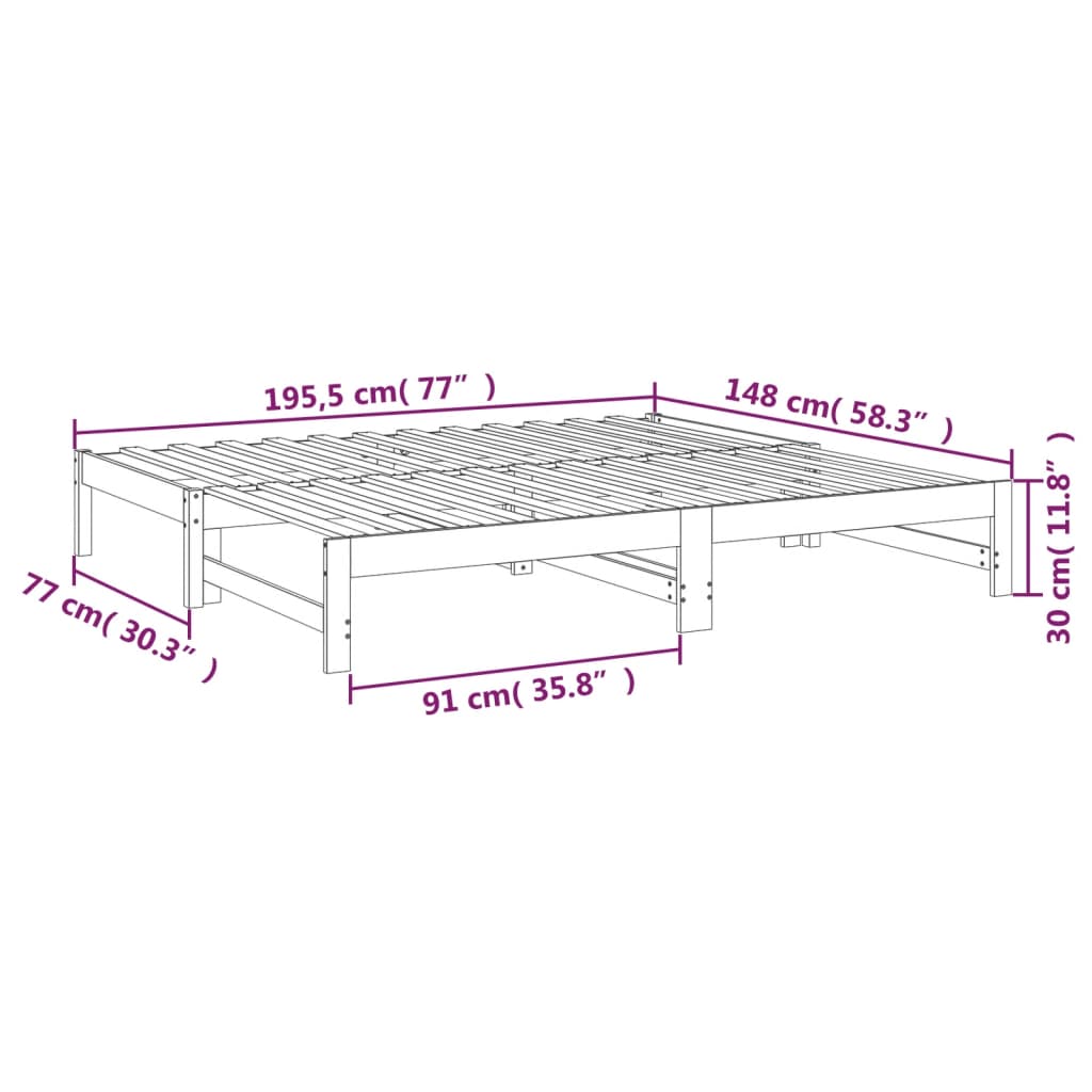 Lit de repos extensible 2x(75x190) cm en bois de pin massif