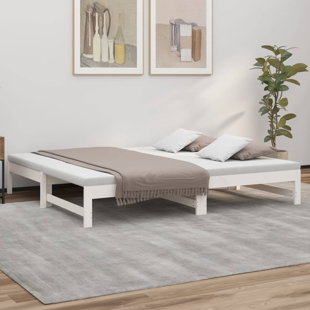 Lit de repos extensible blanc 2x(75x190) cm en bois de pin massif