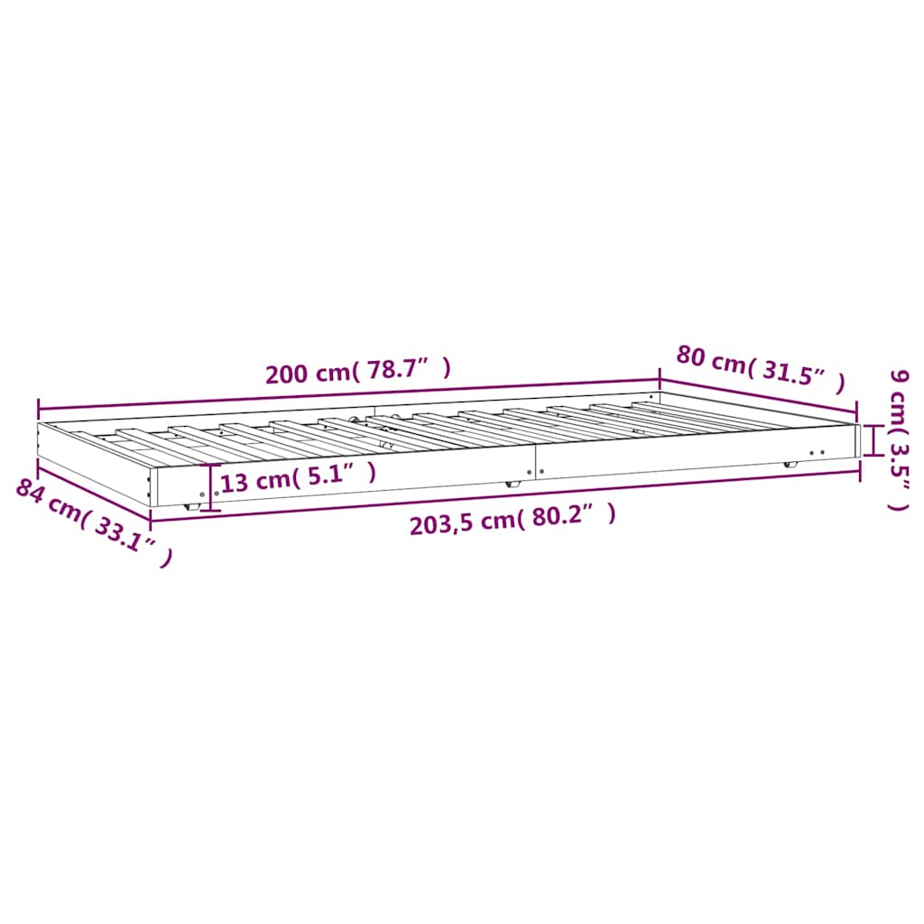 Massivholzbett ohne Matratze 80x200 cm Kiefernholz