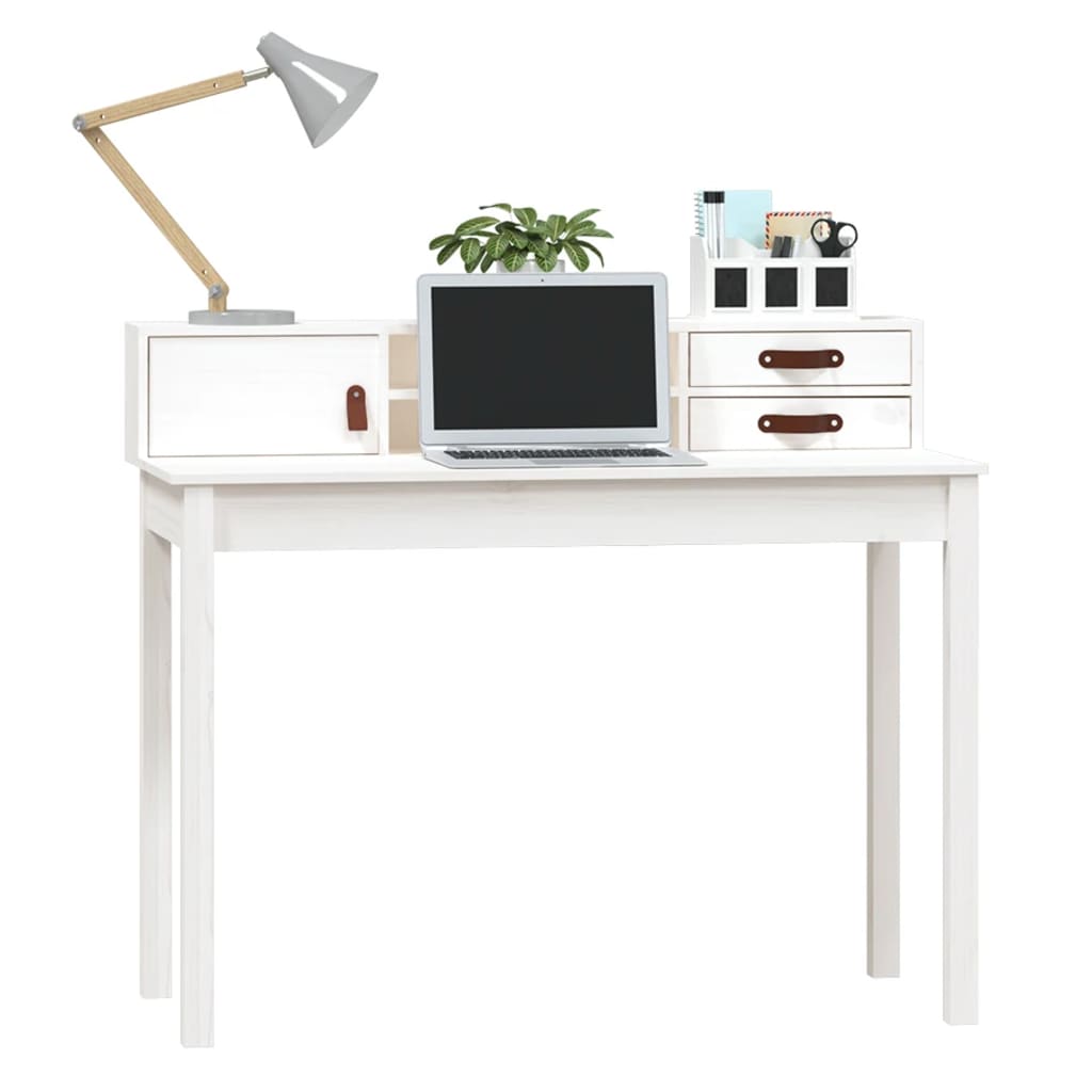 Bureau blanc 110x50x93 cm en bois de pin massif