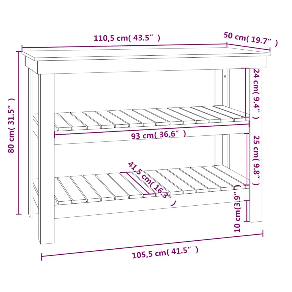 Werkbank Weiß 110,5x50x80 cm Massivholz Kiefer