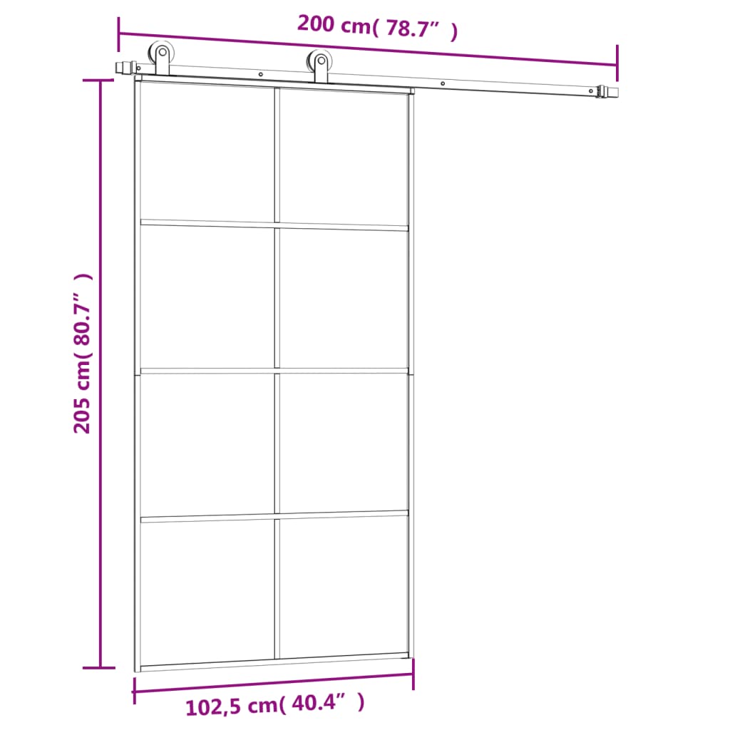 Schiebetür mit Beschlag 102,5x205 cm ESG-Glas & Aluminium